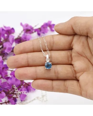London Blue Topaz Sterling Silver Pendant Necklace - Handmade Gemstone Jewelry