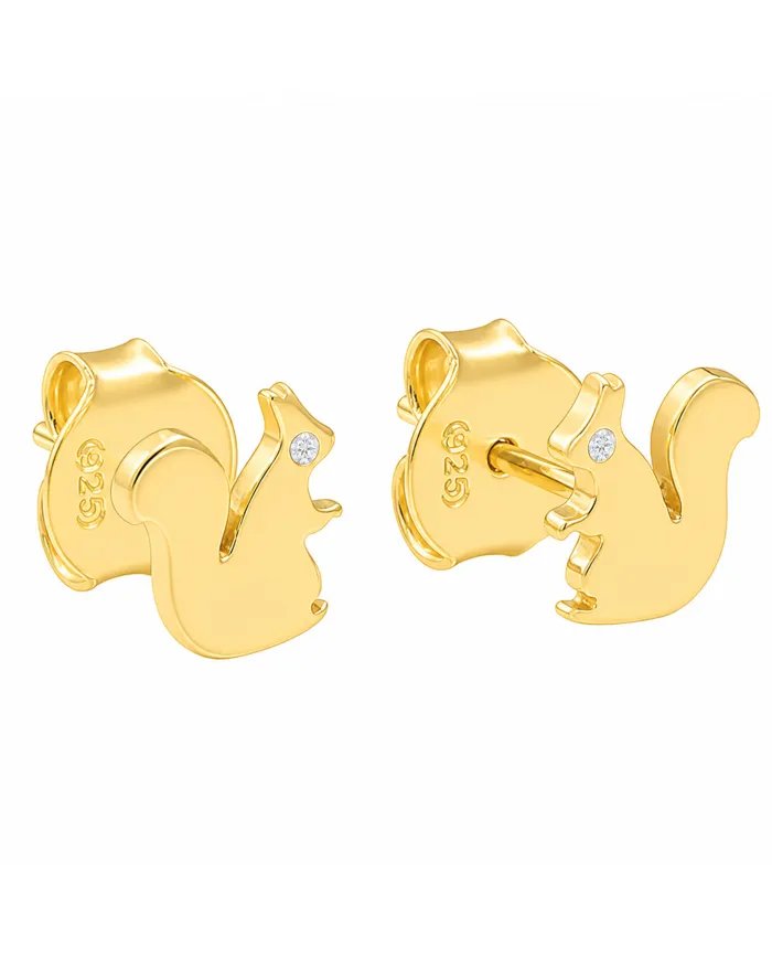 Swarovski Crystal Squirrel Stud Earrings - Gold Plated in 925 Silver
