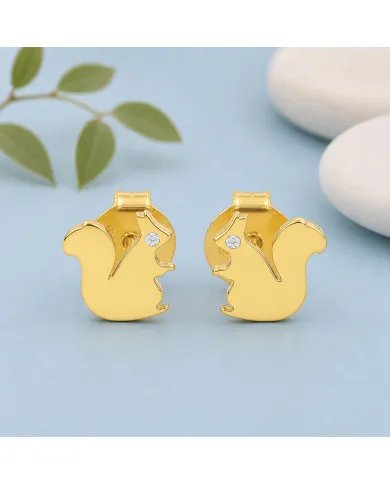 Swarovski Crystal Squirrel Stud Earrings - Gold Plated in 925 Silver
