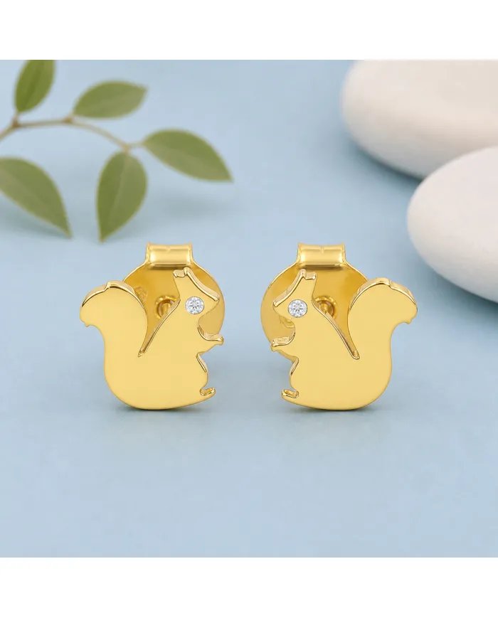 Swarovski Crystal Squirrel Stud Earrings - Gold Plated in 925 Silver
