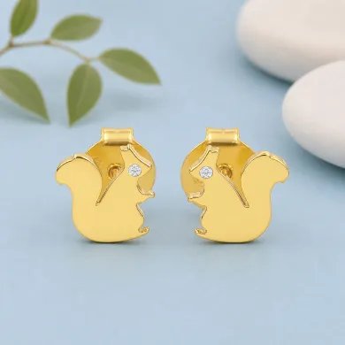 Swarovski Crystal Squirrel Stud Earrings - Gold Plated in 925 Silver