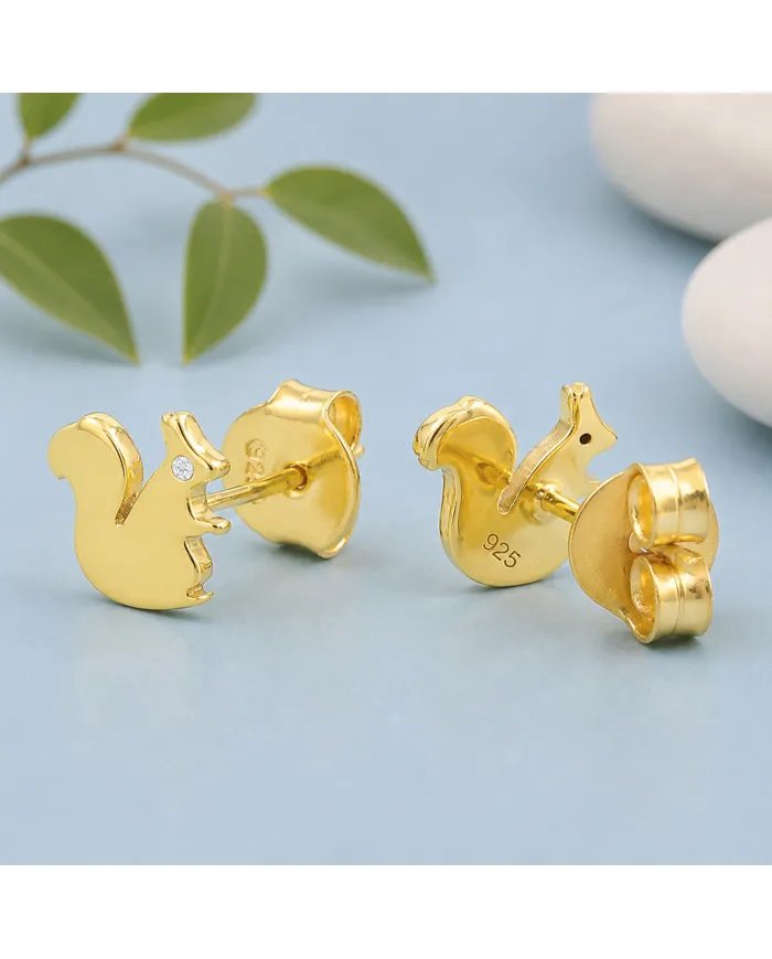 Swarovski Crystal Squirrel Stud Earrings - Gold Plated in 925 Silver