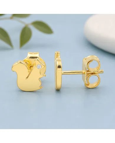 Swarovski Crystal Squirrel Stud Earrings - Gold Plated in 925 Silver