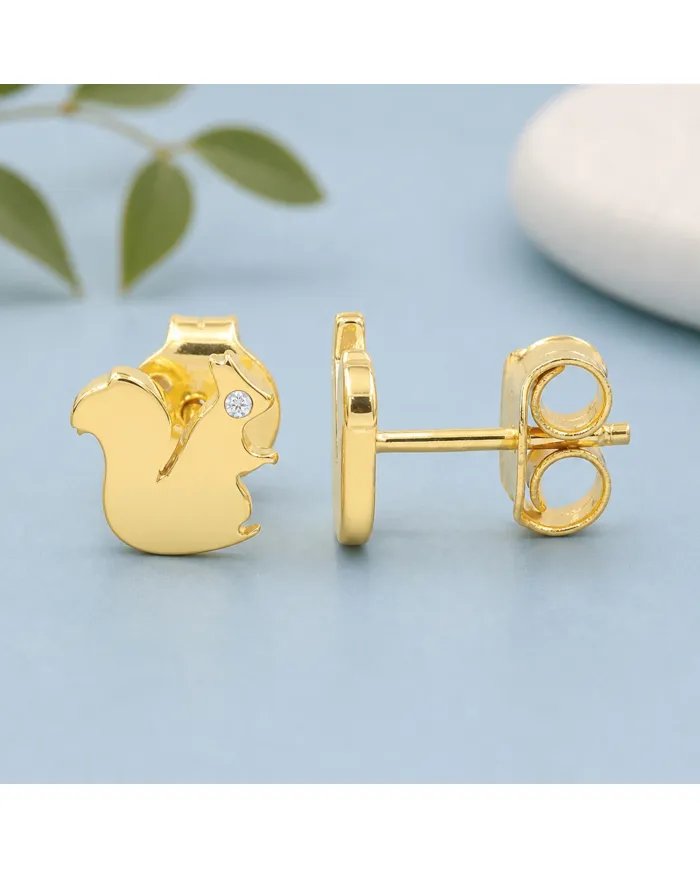 Swarovski Crystal Squirrel Stud Earrings - Gold Plated in 925 Silver