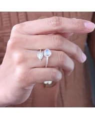 Moonstone Leaf Ring Adjustable Band 925 Sterling Silver Gift for Her