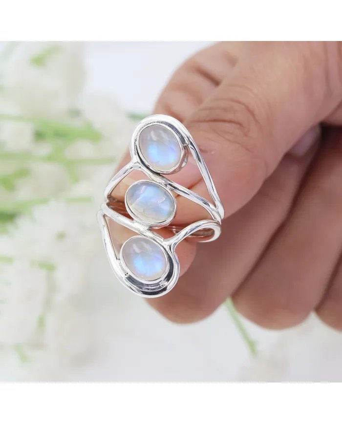 Moonstone Statement Ring - 925 Sterling Silver Handmade Jewelry