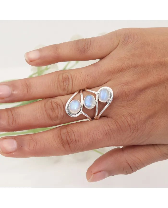 Moonstone Statement Ring - 925 Sterling Silver Handmade Jewelry