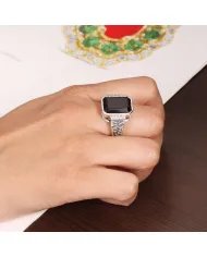 Black Onyx Ring in 925 Sterling Silver with Swarovski Crystal Accent