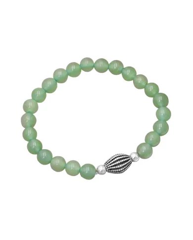 Aventurine Bead Bracelet with Silver Centerpiece - Elegant Gemstone