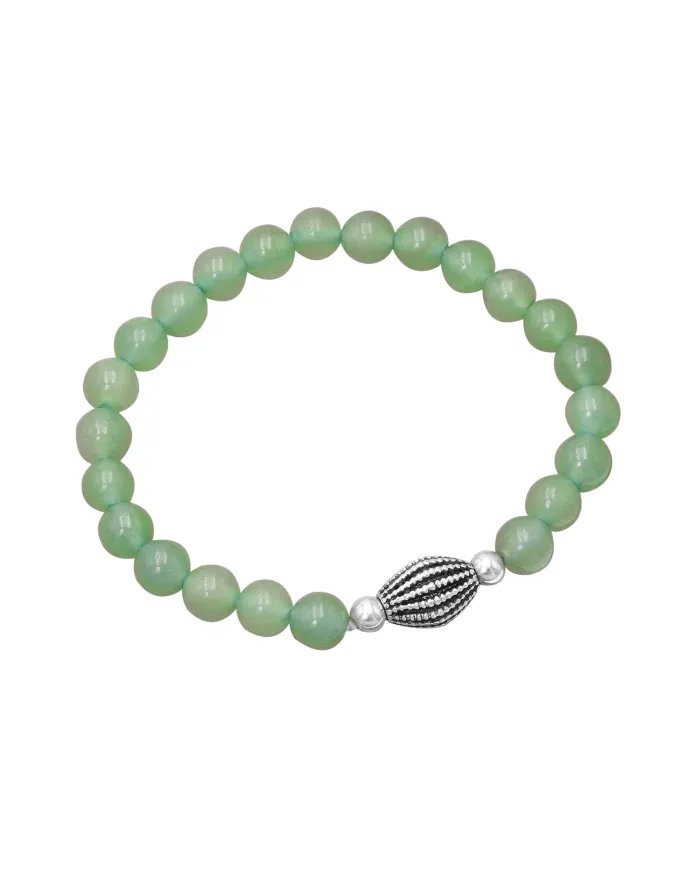 Aventurine Bead Bracelet with Silver Centerpiece - Elegant Gemstone