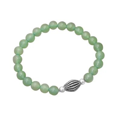Aventurine Bead Bracelet with Silver Centerpiece - Elegant Gemstone