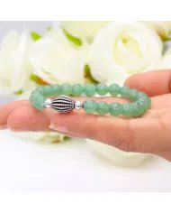 Aventurine Bead Bracelet with Silver Centerpiece - Elegant Gemstone