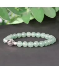 Aventurine Bead Bracelet with Silver Centerpiece - Elegant Gemstone