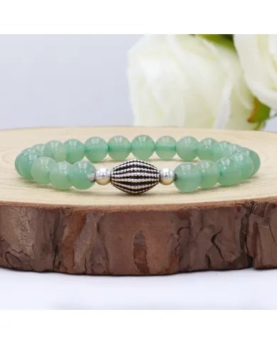 Aventurine Bead Bracelet with Silver Centerpiece - Elegant Gemstone