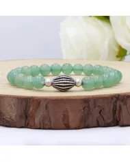 Aventurine Bead Bracelet with Silver Centerpiece - Elegant Gemstone