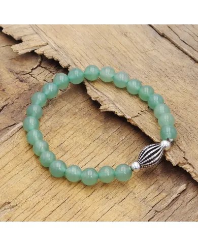 Aventurine Bead Bracelet with Silver Centerpiece - Elegant Gemstone