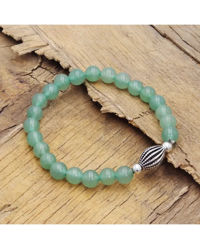 Aventurine Bead Bracelet with Silver Centerpiece - Elegant Gemstone