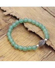 Aventurine Bead Bracelet with Silver Centerpiece - Elegant Gemstone