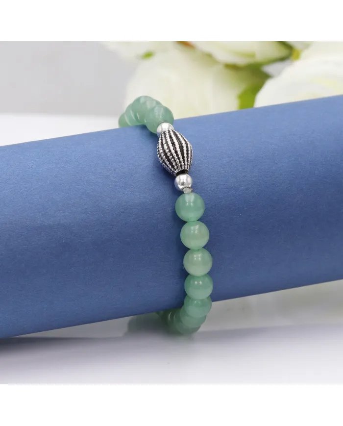 Aventurine Bead Bracelet with Silver Centerpiece - Elegant Gemstone