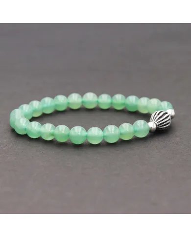 Aventurine Bead Bracelet with Silver Centerpiece - Elegant Gemstone
