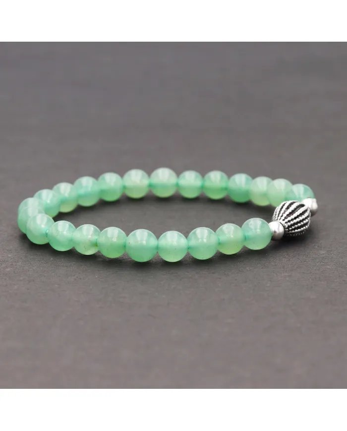 Aventurine Bead Bracelet with Silver Centerpiece - Elegant Gemstone