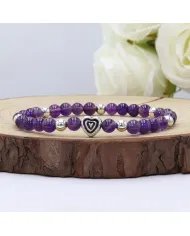Amethyst Bead Bracelet with Silver Heart Charm