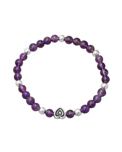 Amethyst Bead Bracelet with Silver Heart Charm