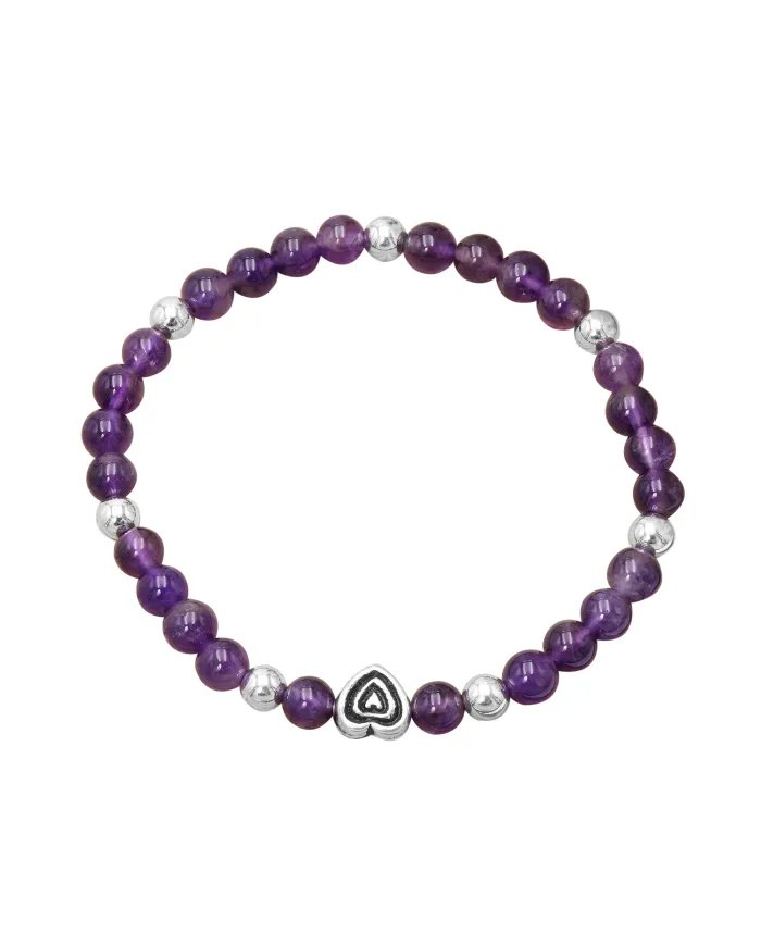 Amethyst Bead Bracelet with Silver Heart Charm