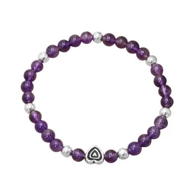 Amethyst Bead Bracelet with Silver Heart Charm