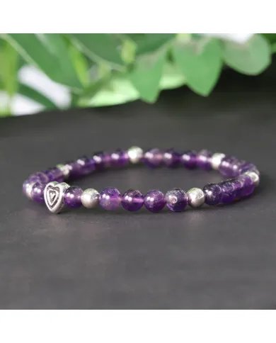 Amethyst Bead Bracelet with Silver Heart Charm