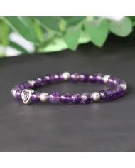 Amethyst Bead Bracelet with Silver Heart Charm