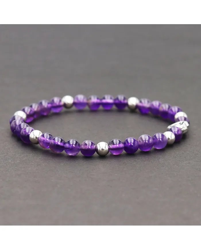 Amethyst Bead Bracelet with Silver Heart Charm