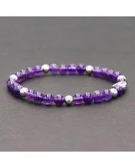 Amethyst Bead Bracelet with Silver Heart Charm