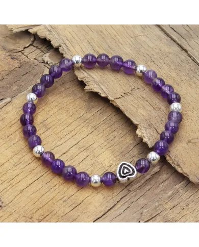Amethyst Bead Bracelet with Silver Heart Charm