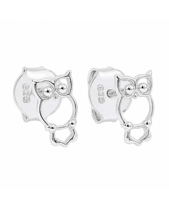 925 Sterling Silver Owl Stud Earrings Handmade Minimalist Gift for Her