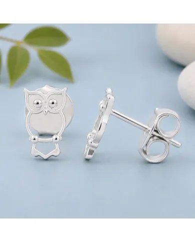 925 Sterling Silver Owl Stud Earrings Handmade Minimalist Gift for Her