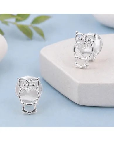 925 Sterling Silver Owl Stud Earrings Handmade Minimalist Gift for Her