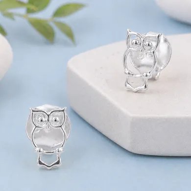925 Sterling Silver Owl Stud Earrings Handmade Minimalist Gift for Her