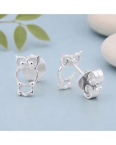925 Sterling Silver Owl Stud Earrings Handmade Minimalist Gift for Her