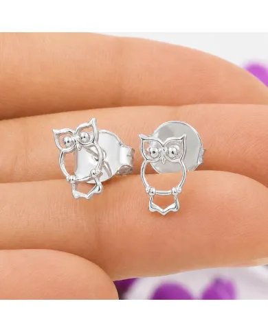925 Sterling Silver Owl Stud Earrings Handmade Minimalist Gift for Her