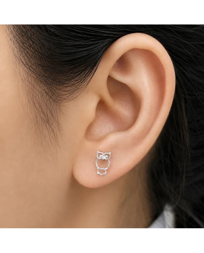 925 Sterling Silver Owl Stud Earrings Handmade Minimalist Gift for Her