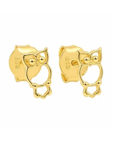 Owl Stud Earrings – Gold Plated 925 Silver Handmade Gift for Her
