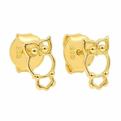 Owl Stud Earrings – Gold Plated 925 Silver Handmade Gift for Her