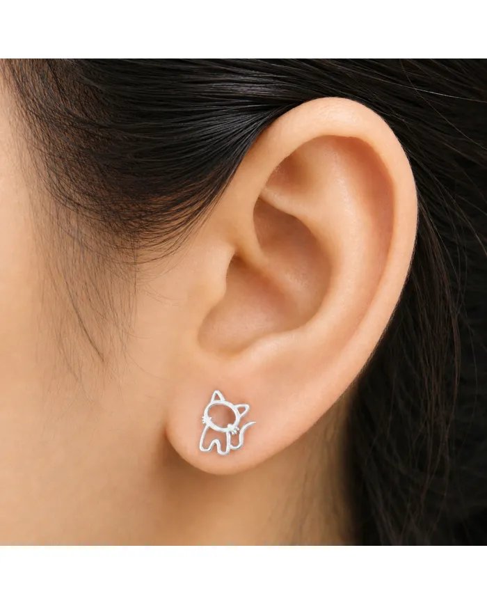 925 Sterling Silver Kitty Stud Earrings – Cute Handmade Jewelry for Her