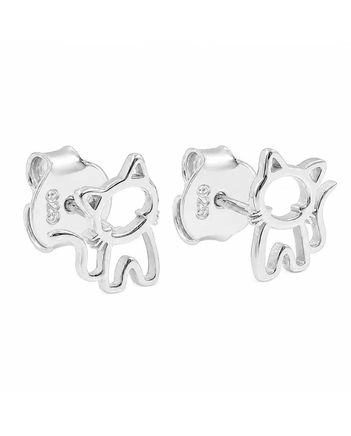925 Sterling Silver Kitty Stud Earrings – Cute Handmade Jewelry for Her