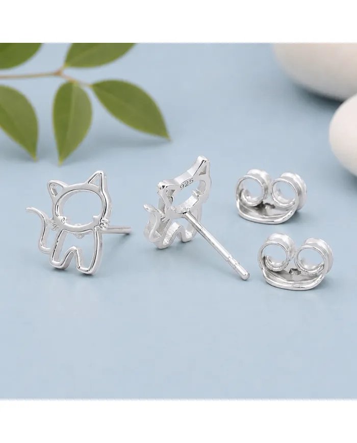 925 Sterling Silver Kitty Stud Earrings – Cute Handmade Jewelry for Her