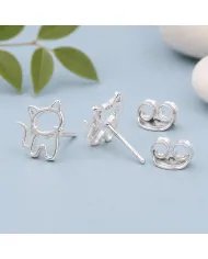 925 Sterling Silver Kitty Stud Earrings – Cute Handmade Jewelry for Her