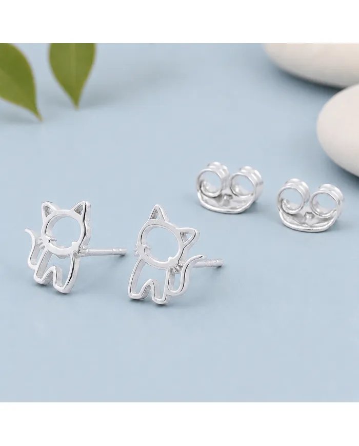 925 Sterling Silver Kitty Stud Earrings – Cute Handmade Jewelry for Her