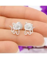 925 Sterling Silver Kitty Stud Earrings – Cute Handmade Jewelry for Her