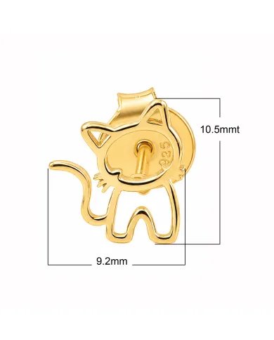 Cute Kitty Stud Earrings – Gold Plated 925 Silver Handmade Gift for Her